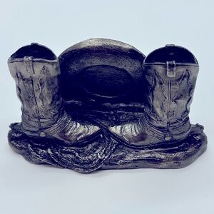 Far west tin letter holder, cowboy boots and‎ hat.